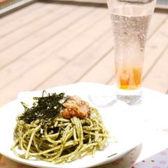 A picture of Ume and Shiso Leaf Genovese Pasta.