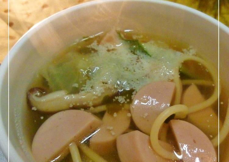 Simple Way to Make Homemade Easy To Eat Fish Sausage and Pasta Soup