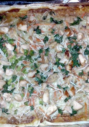 A picture of Thai Chicken Pizza (makes two pizzas).