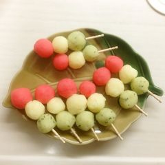A picture of Tri-Color Dango Dumplings For Girl's Day or Cherry Blossom Viewing.