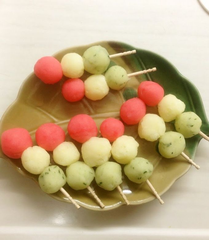 Tri Color Dango Dumplings For Girl's Day Or Cherry Blossom Viewing