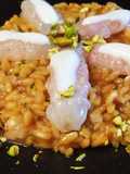 Risotto con bisque di scampi, granella di pistacchi e yogurt