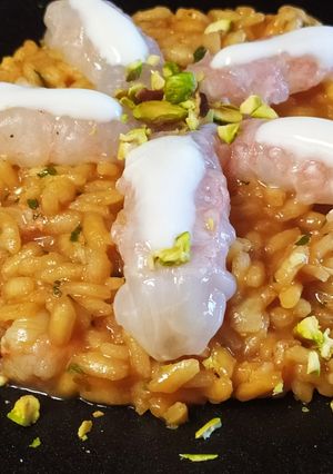 Foto di Risotto con bisque di scampi, granella di pistacchi e yogurt