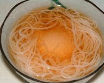 Fresh, Cooking Recipe Somen Noodles with an Poached Egg Yummy