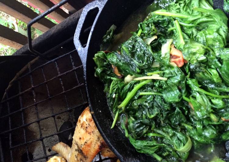 Skillet Spinach Over An Open Fire