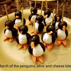 A picture of March of the penguins, olive and cheese bites.