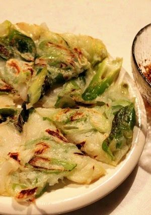 A picture of Without Eggs Japanese Leek Chijimi Made with Rice Flour.