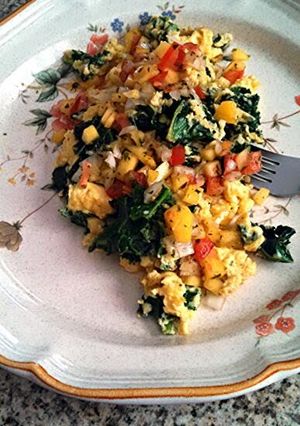 A picture of Kale and eggs.