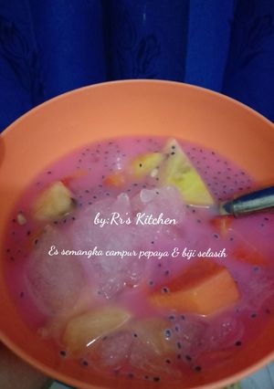 Foto resep Es semangka campur pepaya & biji selasih