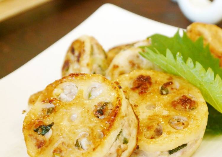 Recipe of Quick Pan Fried, Shiso Flavored Sandwiched Lotus Root