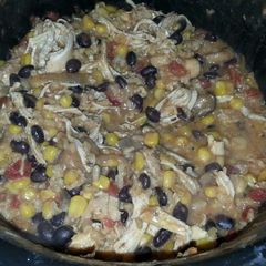 A picture of Mexican chicken and rice stew.