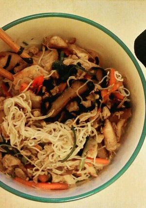 Foto resep Stir fried miesoa with chicken & mushroom - misoa ayam jamur