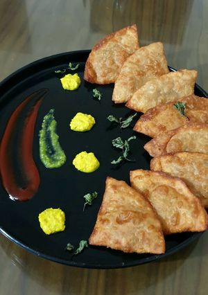 A picture of Punjabi samosa from leftover rice.