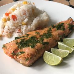 A picture of Roasted Salmon with Dill & Maple Syrup.