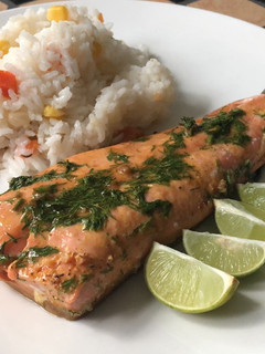 A picture of Roasted Salmon with Dill & Maple Syrup.