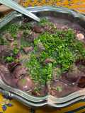 Sauté de veau au carottes violettes et champignons de paris