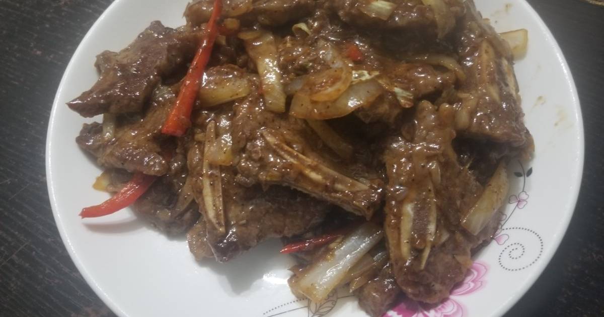 Chinese Stir Fry Black Pepper Beef Ribs 黑椒牛仔骨 Recipe by LazyCook_HK
