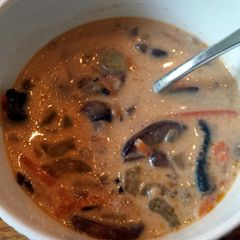 A picture of Creamy mushroom and wild rice soup.
