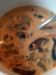 A picture of Creamy mushroom and wild rice soup.
