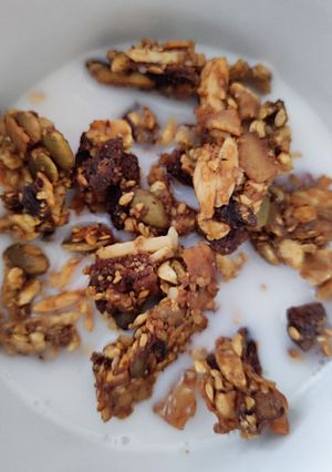 Granola airfryerben zabpehely nélkül, szénhidrátcsökkentett recept fotója