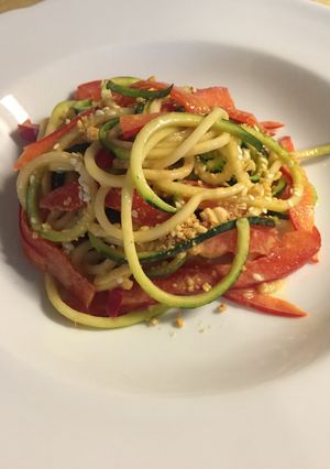 A picture of Zucchini Noodles With Sesame Peanut Sauce.