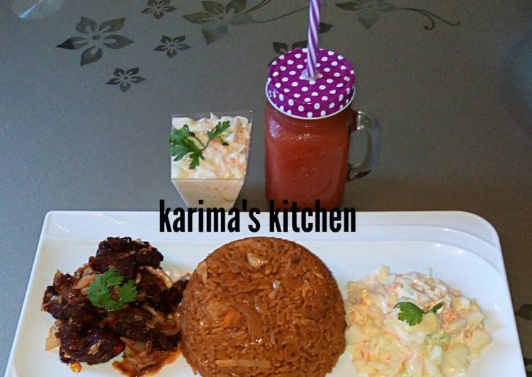 Recipe of Super Quick Homemade Jollof rice/peppered beef and coleslaw