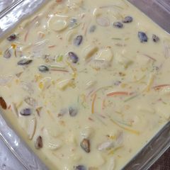 A picture of Colourful Sawaiyaan with Dry Fruits Custard 🧡💛❤️.