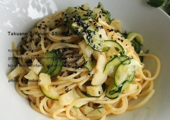 Takuan (Yellow Pickled Daikon), Cucumber & Shiso Leaves Pasta