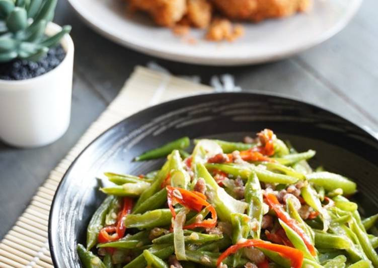 Cara mudah memasak Buncis Masak Daging Giling, Menggugah Selera