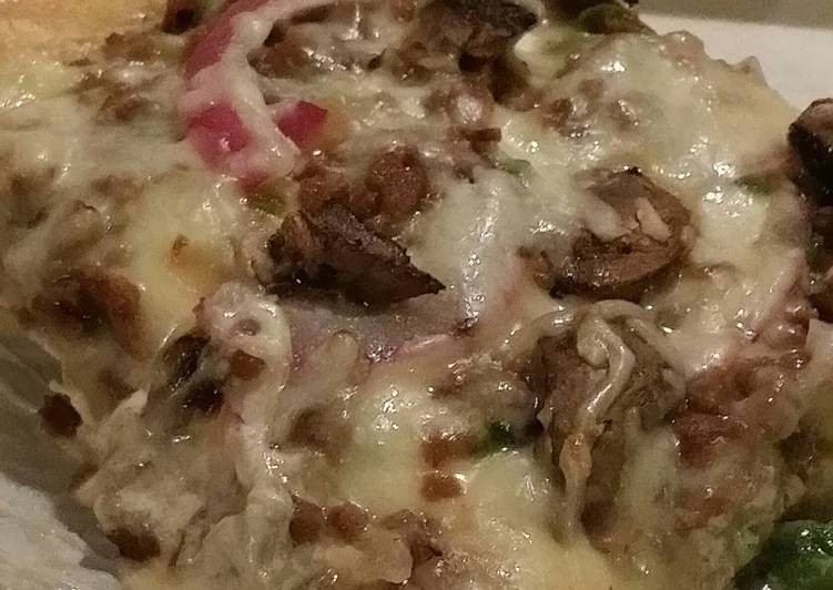 Recipe of Award-winning Philly Cheese Steak Stuffed-crust Pizza