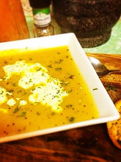 A picture of Matt Preston's Pumpkin Soup with Parmesan Crisps.