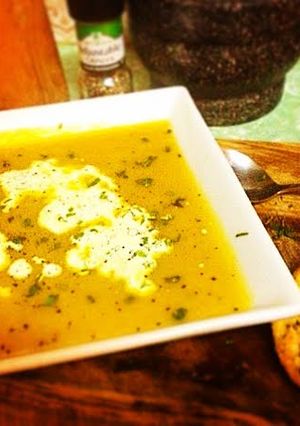A picture of Matt Preston's Pumpkin Soup with Parmesan Crisps.