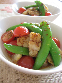 A picture of Cod and Sugar Snap Peas with Mustard Soy Sauce.