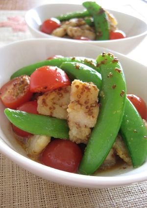 A picture of Cod and Sugar Snap Peas with Mustard Soy Sauce.