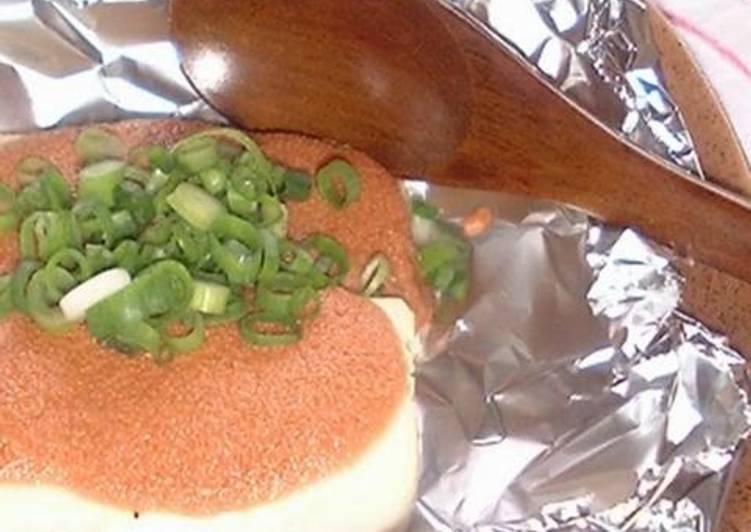 Delicious Grilled Tarako and Mayonnaise On Tofu