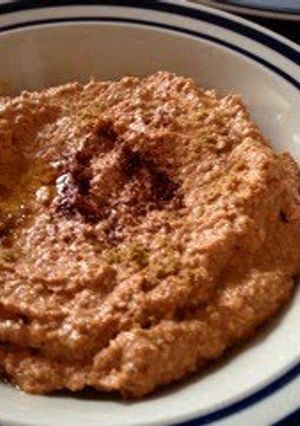 A picture of Muhammara (Red Bell Pepper and Nuts Dip).