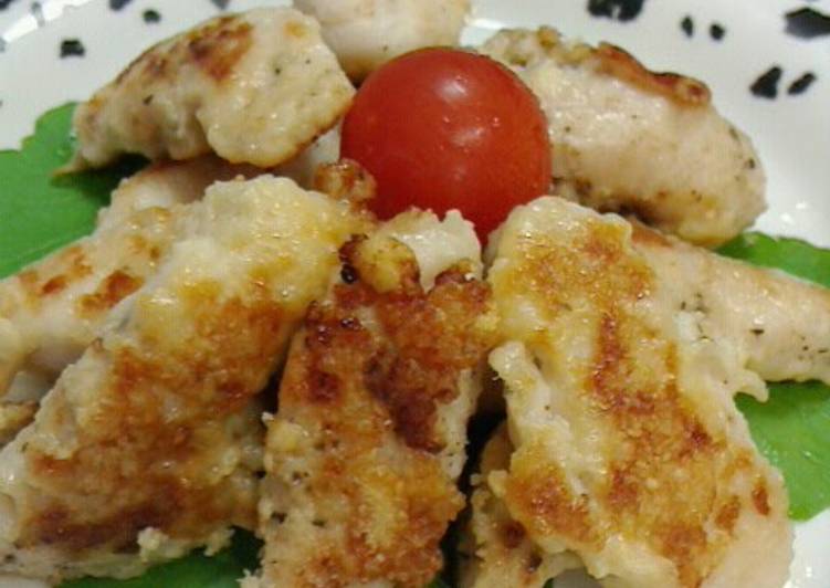 Simple Way to Prepare Quick Super Easy Pan-Fried Chicken Tenderloins with Grated Cheese