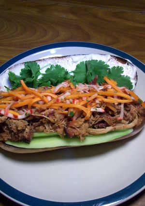 A picture of Banh Mi (Vietnamese Pulled Pork Sandwich).