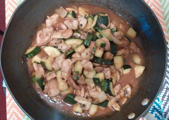 Chicken and mushrooms ,Zucchini Stir Fry With( Szechuan Stir-Fry Sauce)