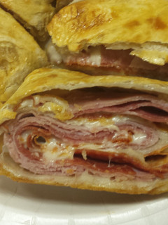 A picture of Stromboli/calzone (meat and cheese).