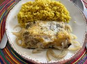 Una foto de filet de merluza con mostaza