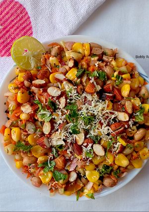 A picture of Roasted almonds corn salad.