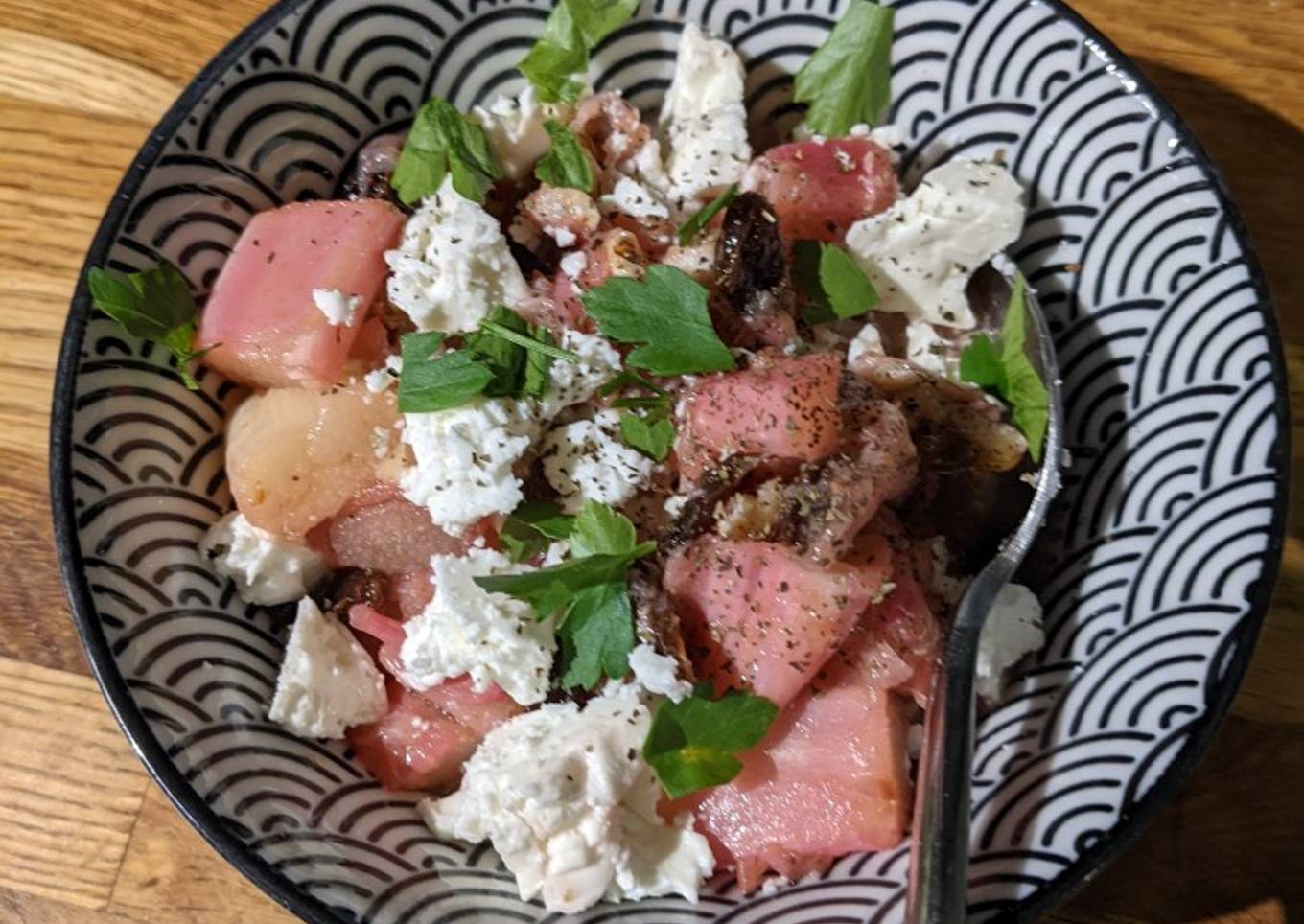 Rhubarb feta salad