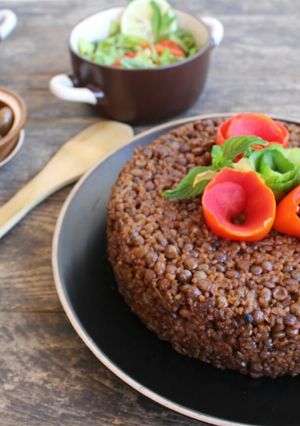 A picture of Red Lentil and Bulgur Stew (Mujaddara Hamra).