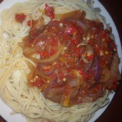 A picture of Spaghetti with sauce.