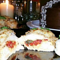 A picture of Roasted Red Pepper, Mozzarella and Basil Stuffed Chicken.