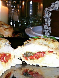 A picture of Roasted Red Pepper, Mozzarella and Basil Stuffed Chicken.