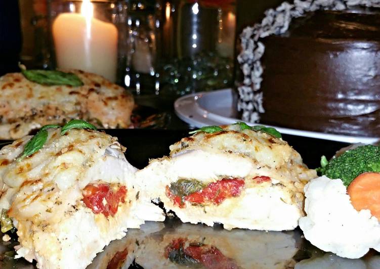 Steps to Prepare Ultimate Roasted Red Pepper, Mozzarella and Basil Stuffed Chicken
