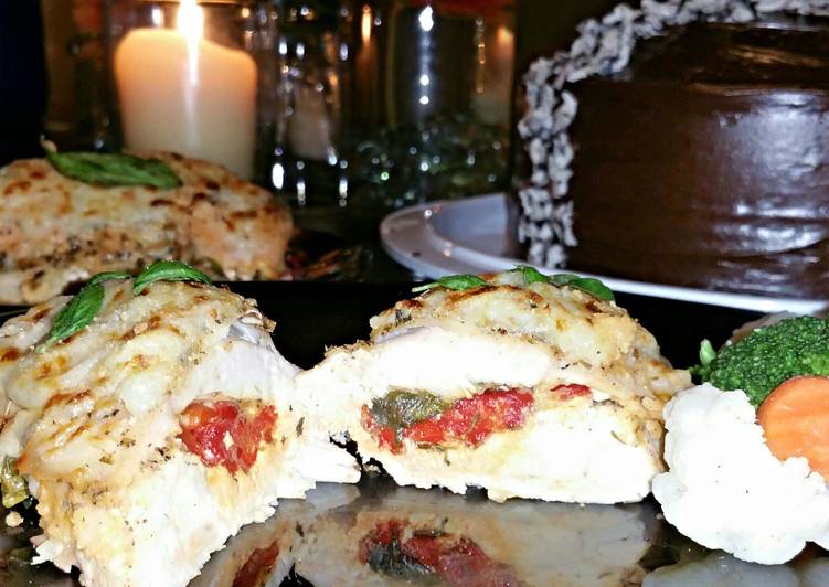 Simple Way to Make Perfect Roasted Red Pepper, Mozzarella and Basil Stuffed Chicken