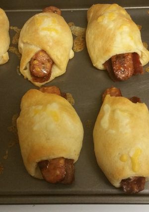 A picture of Cheddar Jalapeno Sausage Bacon Kolaches.